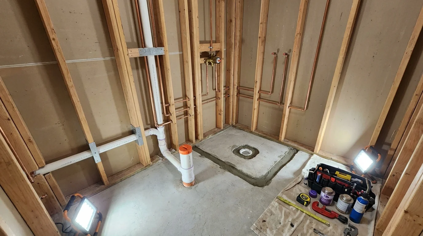 Bathroom rough-in plumbing during remodel by Johns Plumbing LLC in Pablo