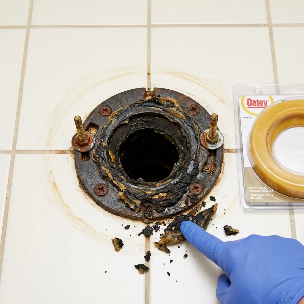Failed wax ring showing water seepage at the base of a toilet in a Pablo, MT home
